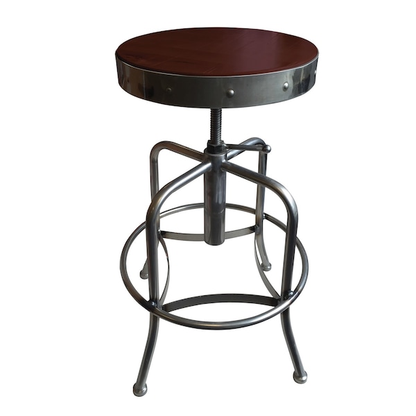 Adjust Stool, Clear Coat Finish, Dark Cherry Distressed Hardwood Seat